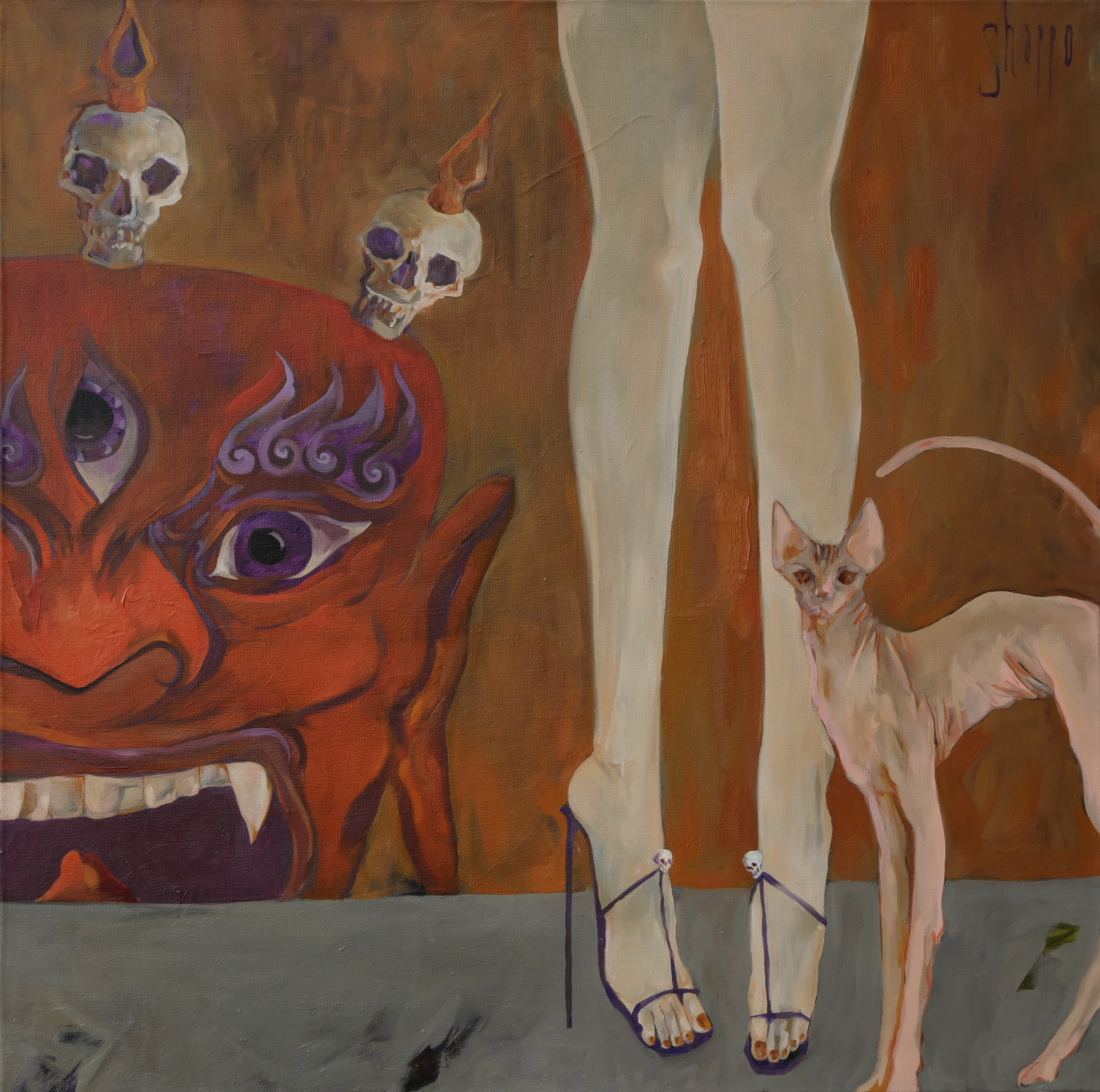 Cleo,  cat & beloved demon canvas.oil100Х100 cm