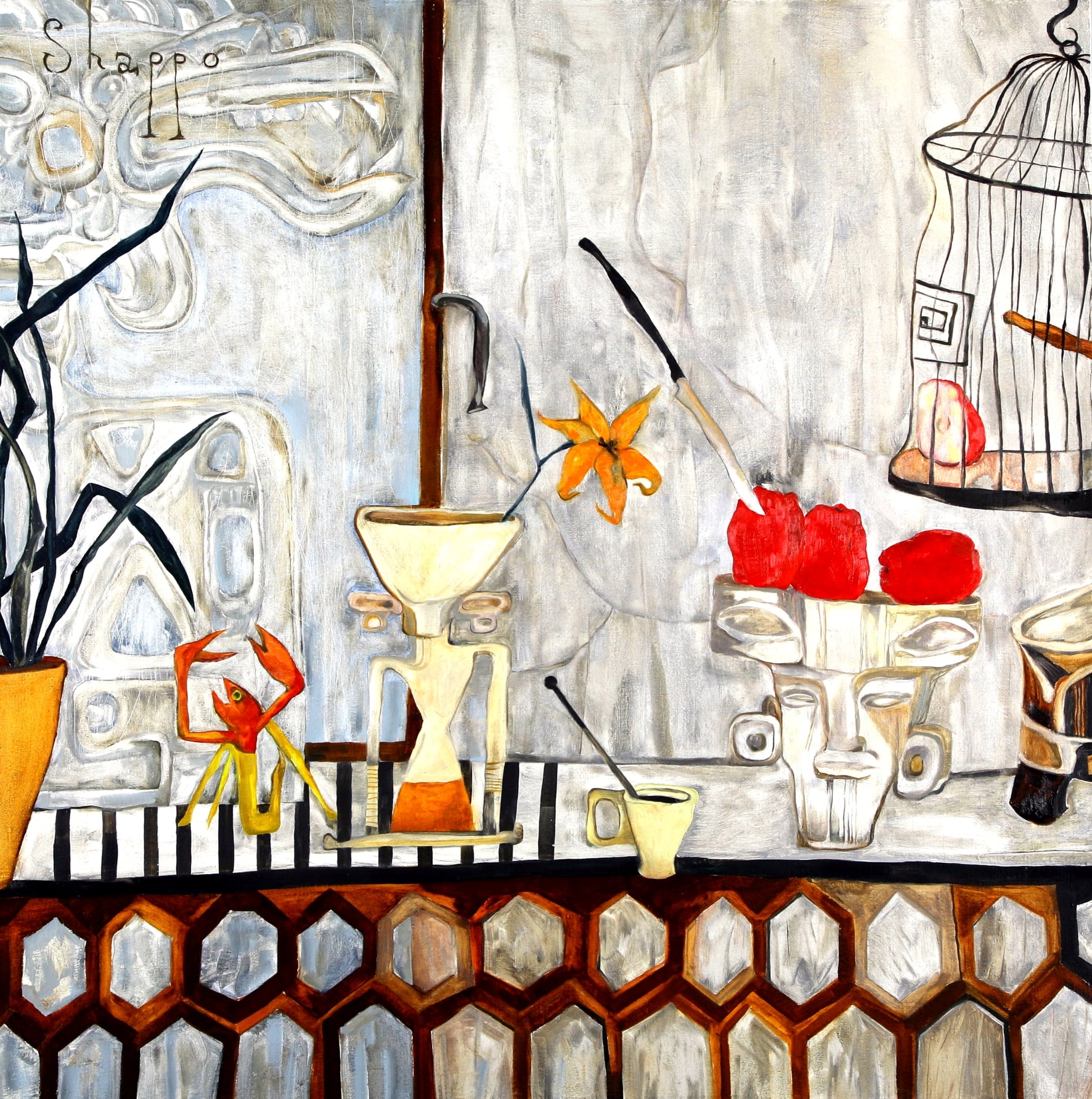 FORGOTTEN ON THE BALCONY IN TEPOZTLAN. canvas. oil. 110X110 cm.