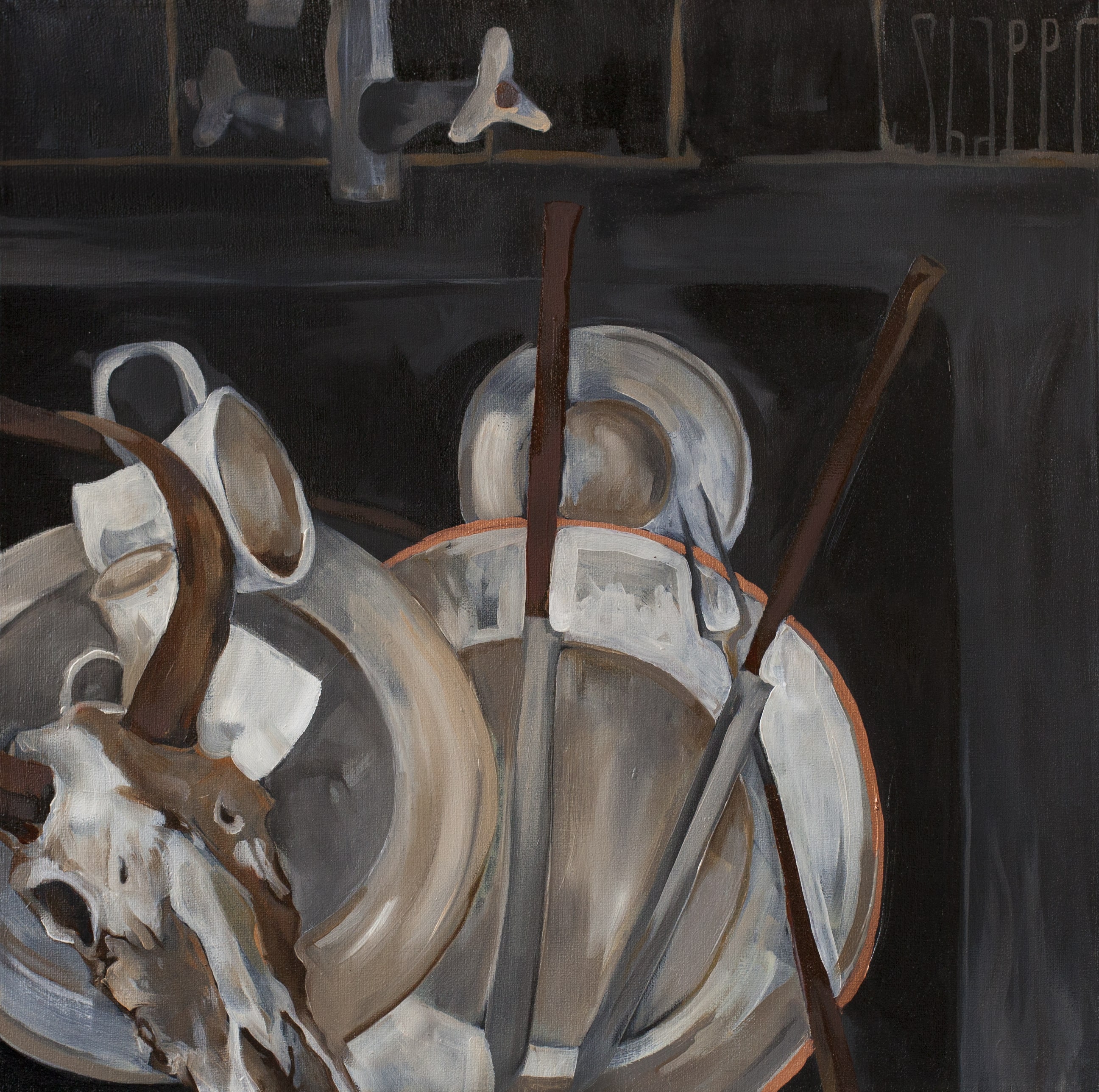 REMAINS OF A DINNER IN THE MEXICAN RESTAURANT  THE JOYFUL GOATLING. canvas. oil. 50X50 cm.