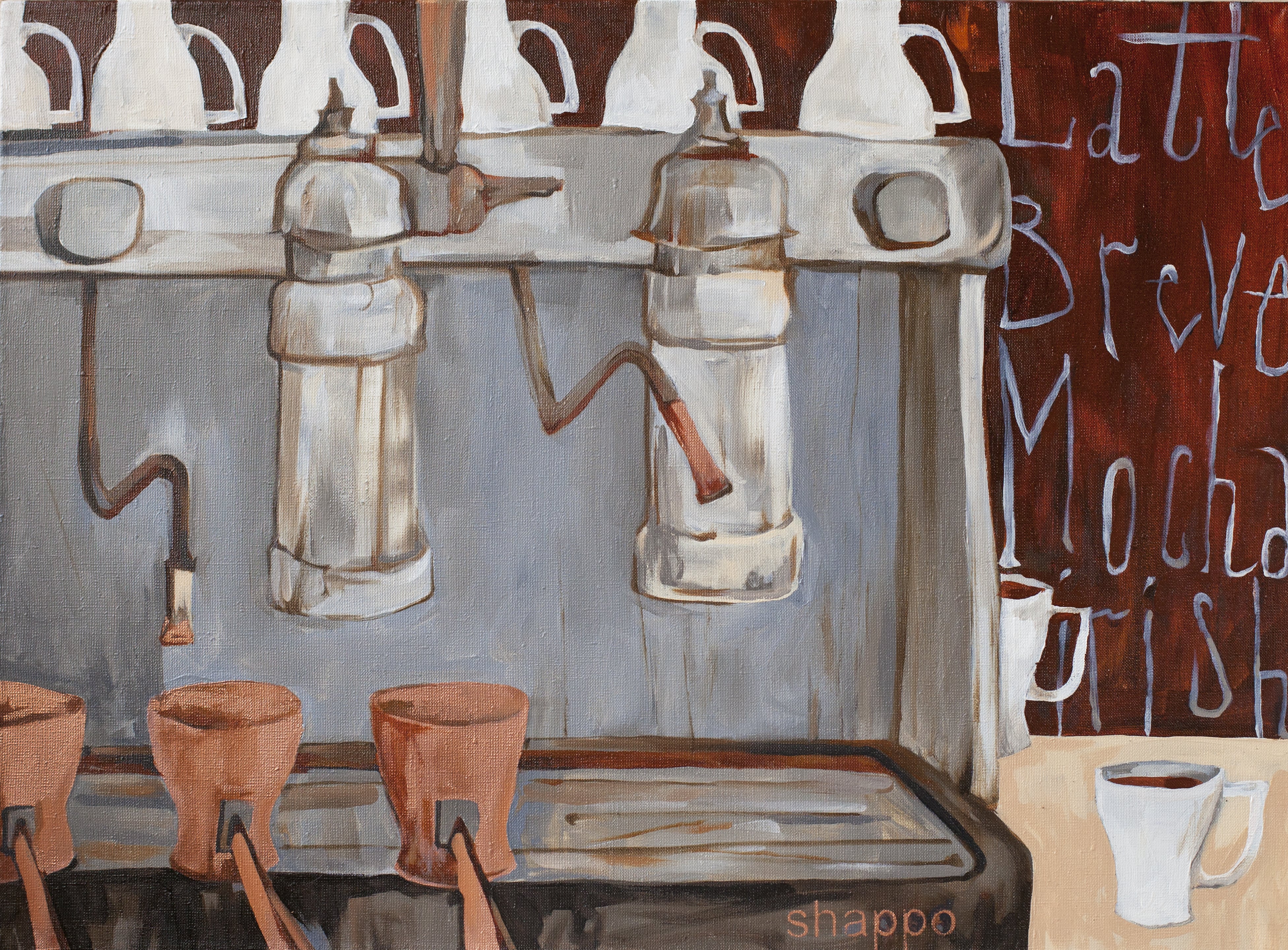OLD COFFEE MACHINE. canvas. oil. 55X75 cm.