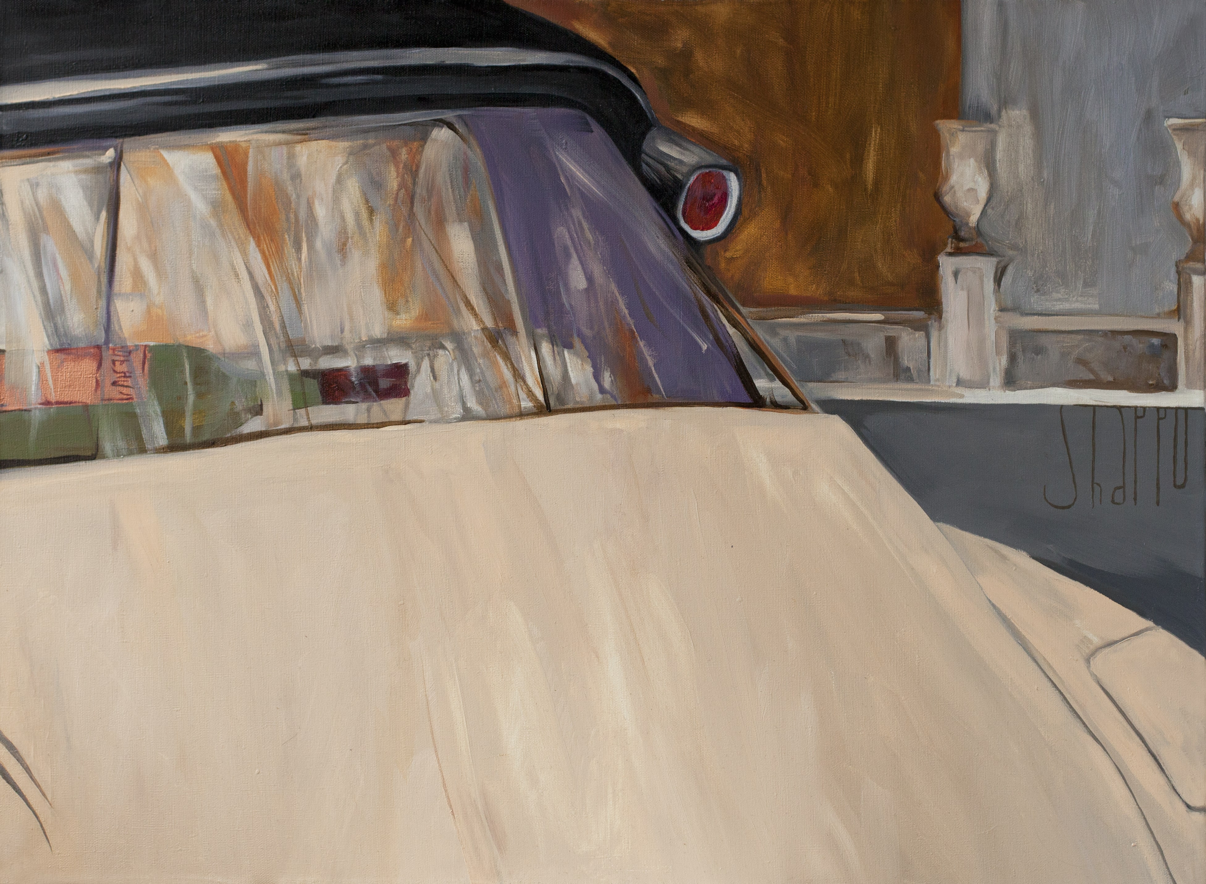 C-19 AND A BOTTLE OF BORDEAUX. canvas. oil. 55X75 cm.