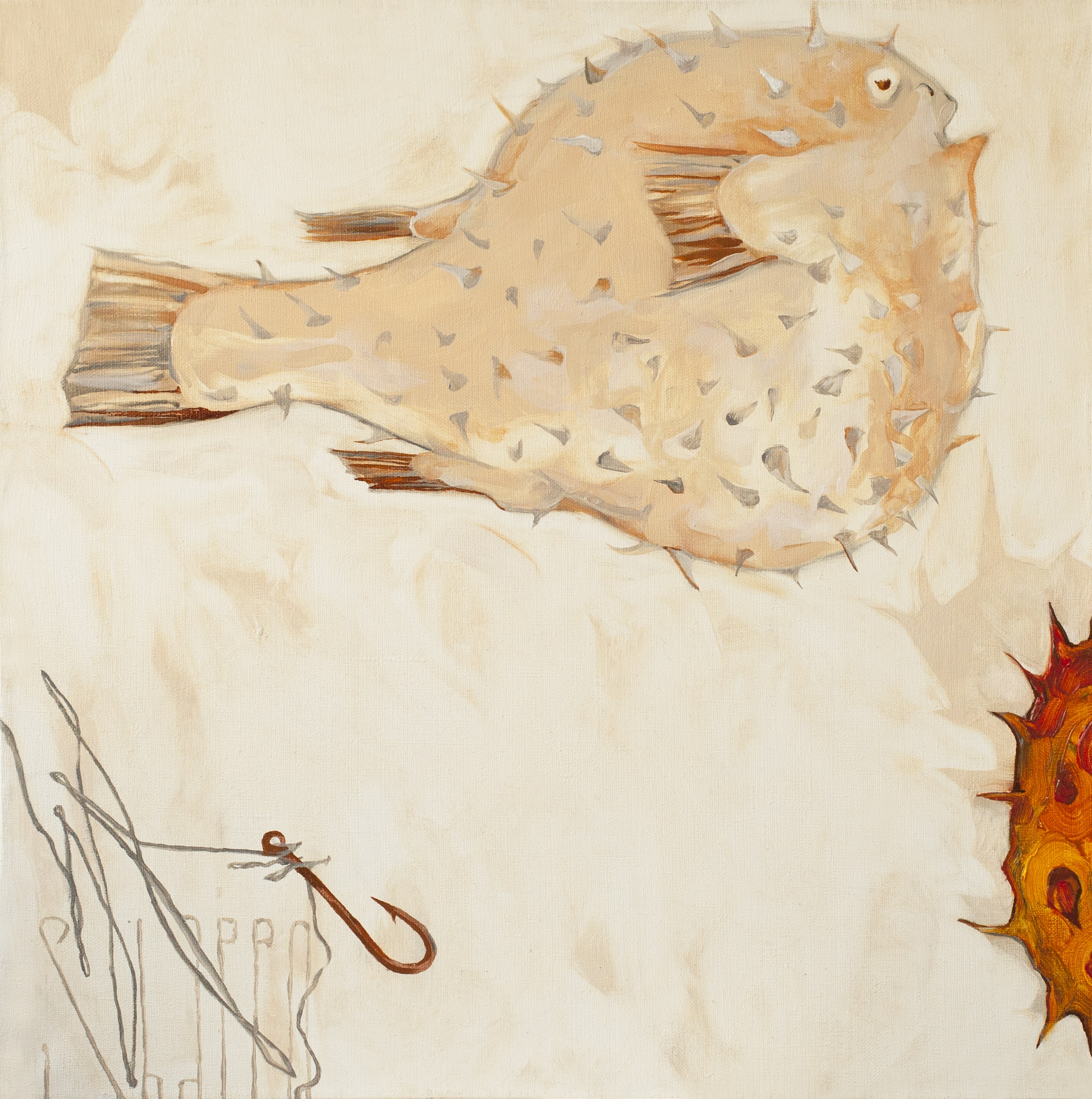 KIWANO AND FUGU. canvas. oil. 50X50 cm.