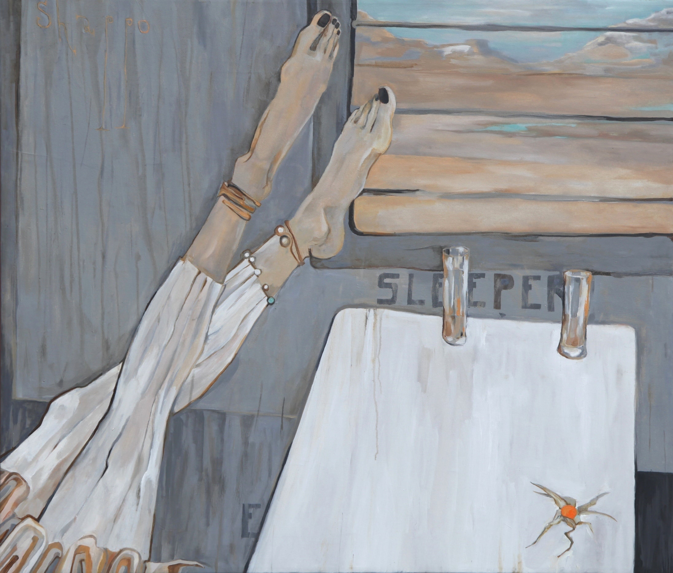 MY FELLOW TRAVELER ON THE SLEEPER. canvas. oil. 100X85 cm.