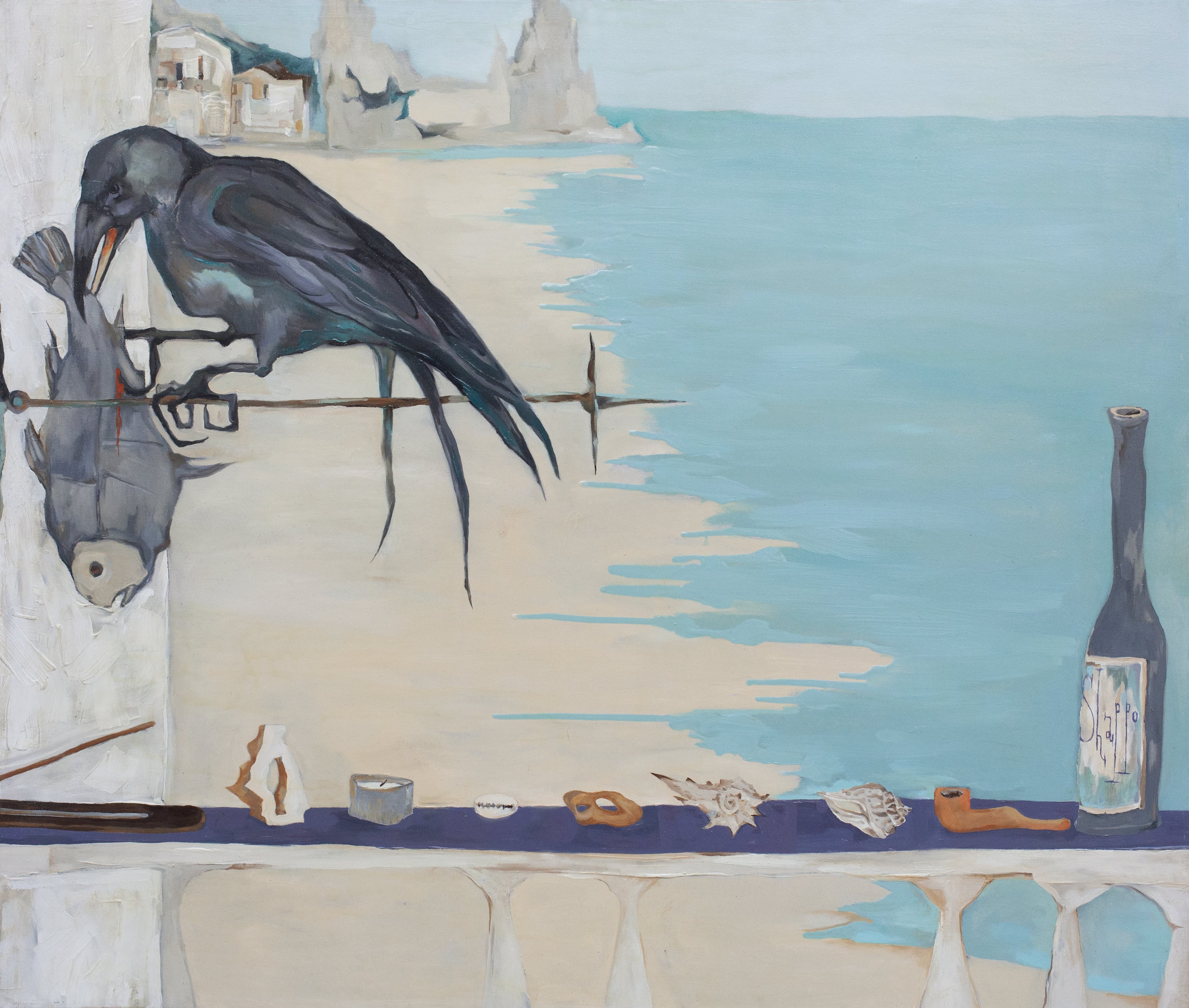 ON THE BALCONY. ARAMBOL BEACH. canvas. oil. 100X80 cm.