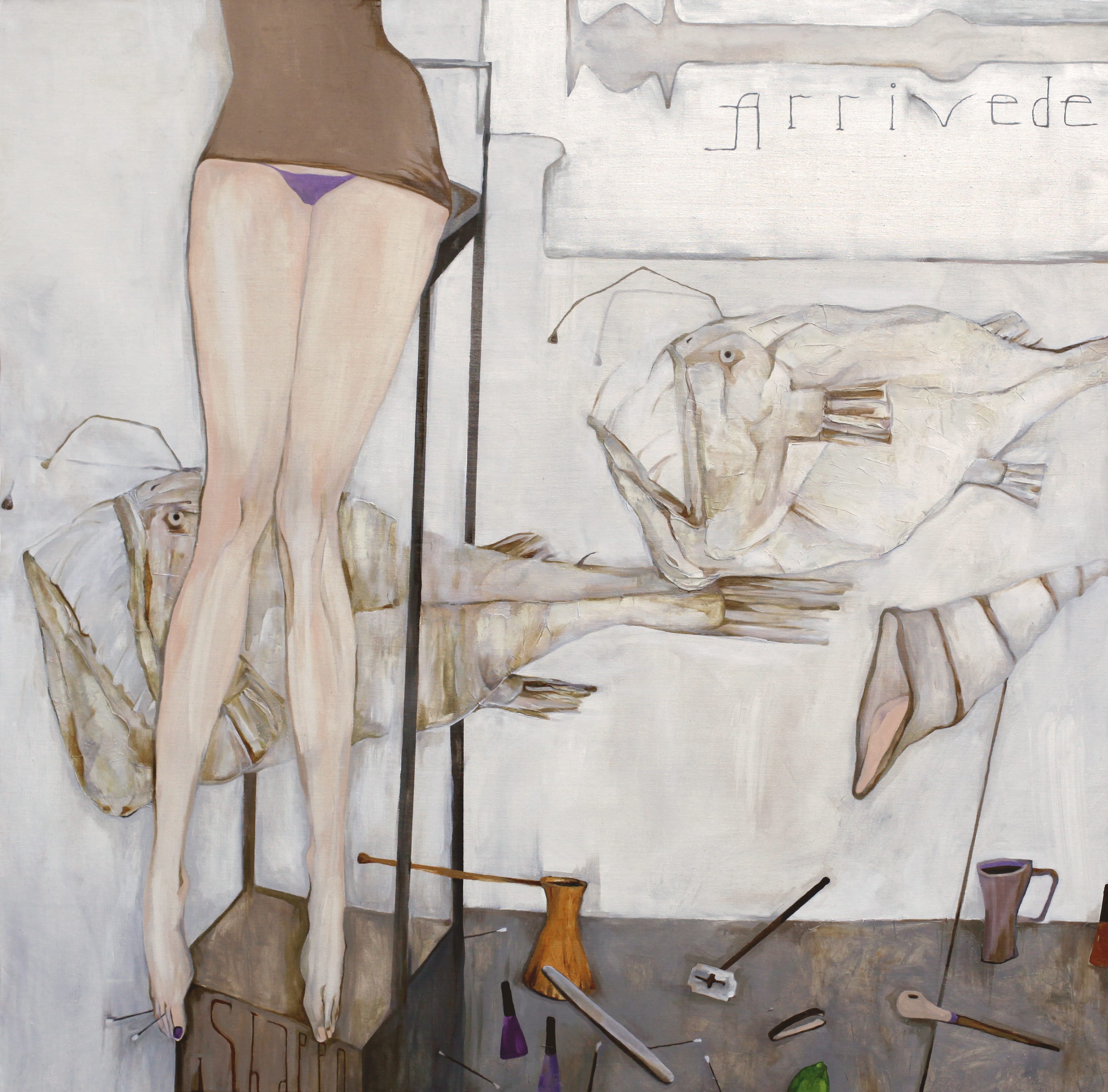 PEDICURE ARRIVEDERCI. canvas. oil. acrylic. 160X160 cm.