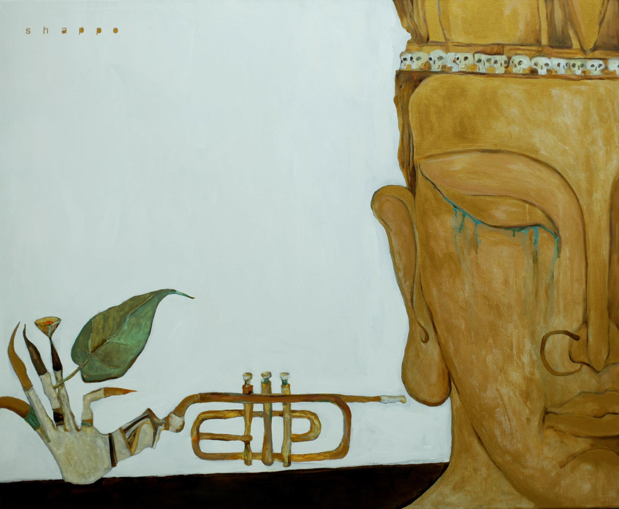 SHIVA AND SMOKING DEVICES GURAWA. canvas. oil. acrylic. 110X90 cm.